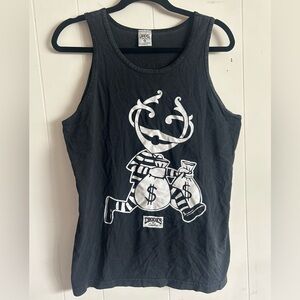 Crooks & Castles, size Small, black tank. White bank robber graphic